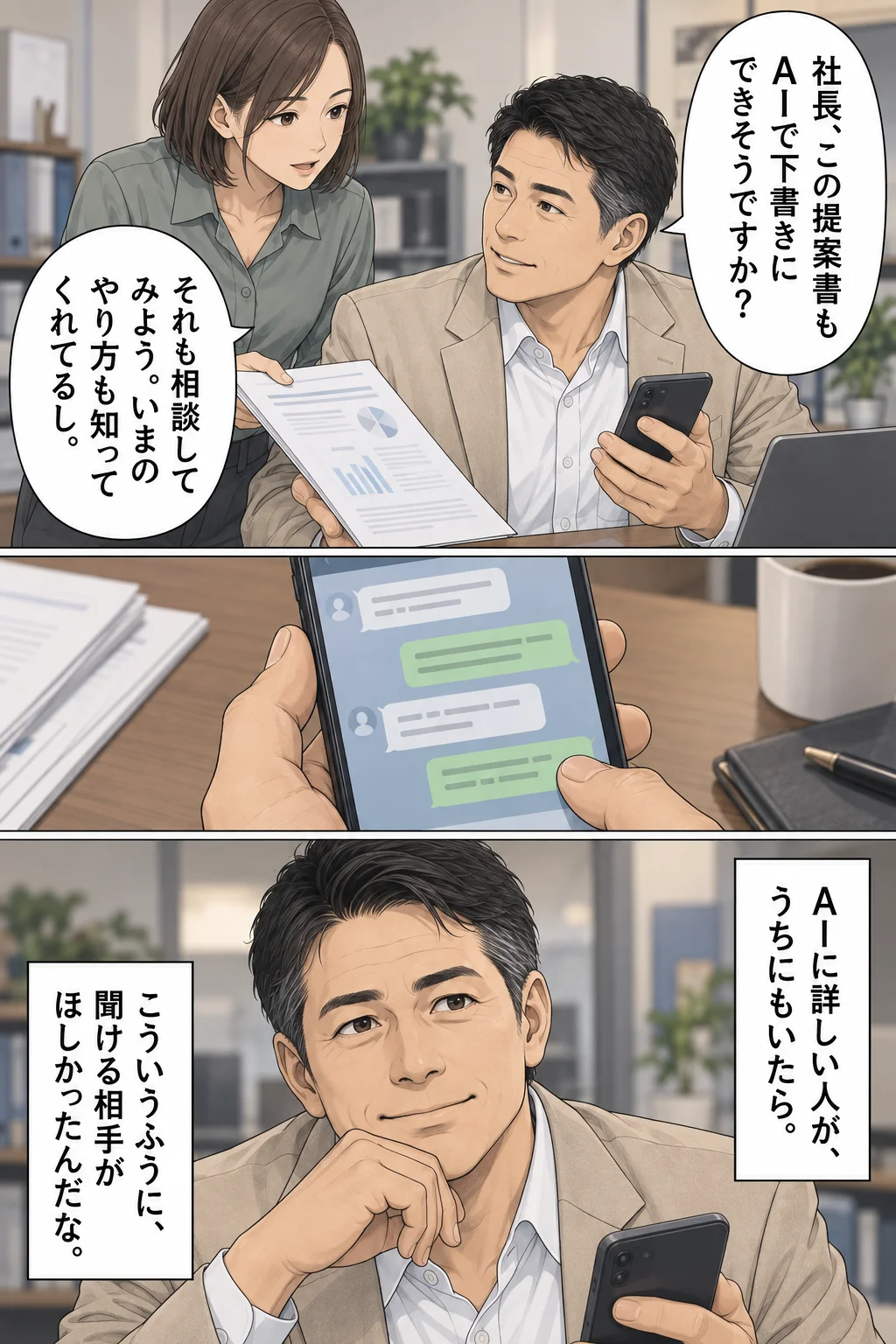 顧問の高橋から「御社なら、こんな切り口も試せます」と提案のメッセージが届く。